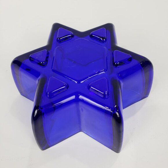 Heavy Blue Glass 6-Point Star Deep 7” Dish - Picture 3 of 5
